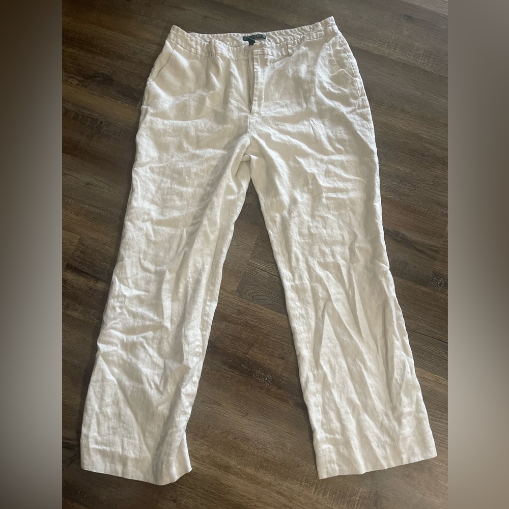 White linen Ralph Lauren slacks/ size 16/ straight leg